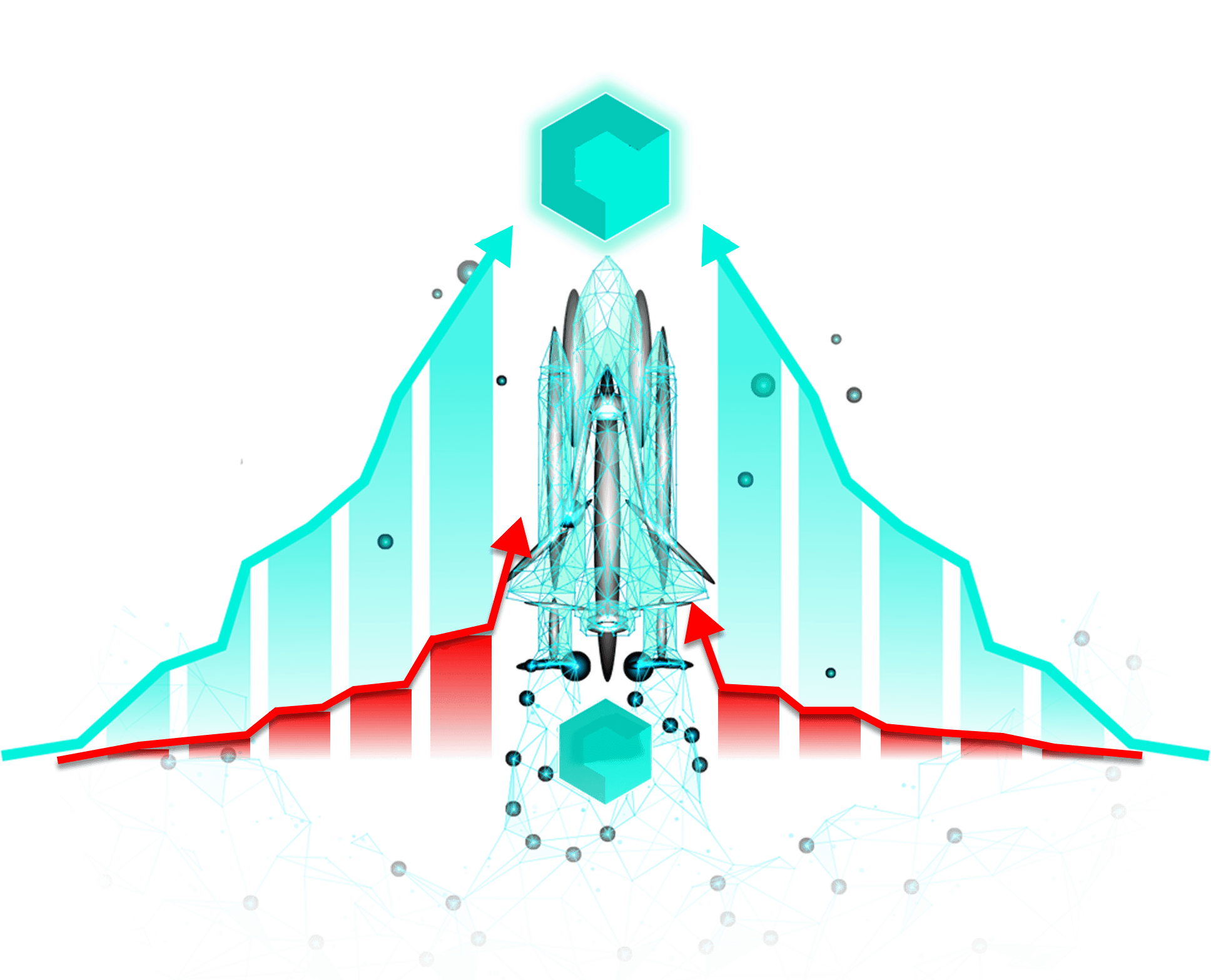 Cryptool market opportunity — rocket launching from 2025 baseline to 2030 projection