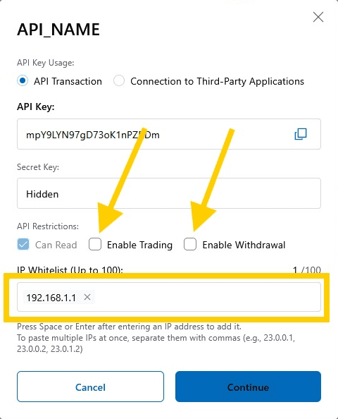 Crypto.com: Step 5: Restrict the key to read-only
