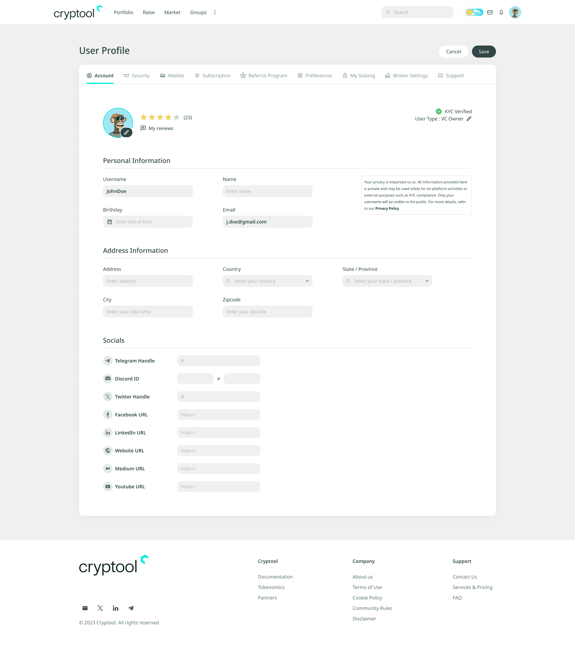 Setup Account: Relevant Fields